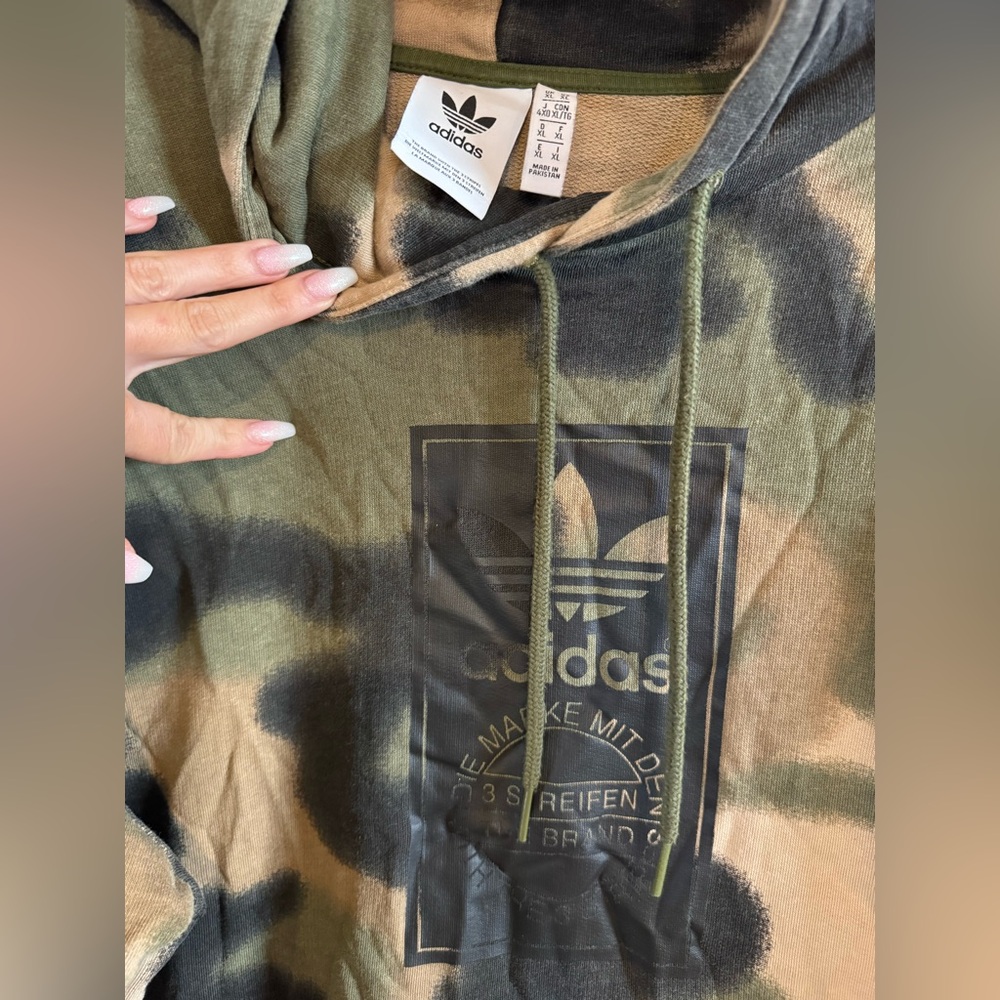 Adidas Green and Tan Camouflage Hoodie